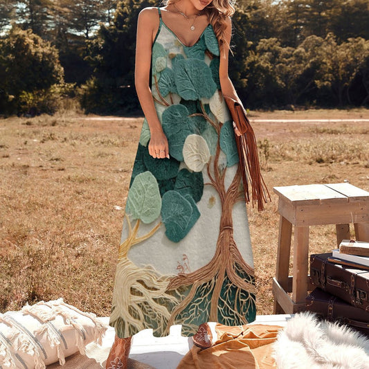 Women's Spaghetti Strap V-Neck Maxi Dress