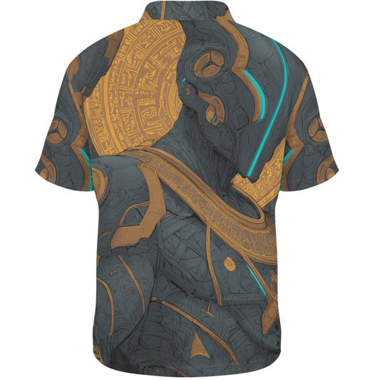 Short-sleeve shirt with intricate design on a white background