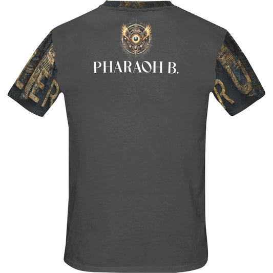 Gray t-shirt with 'Pharaoh B.' branding on a white background