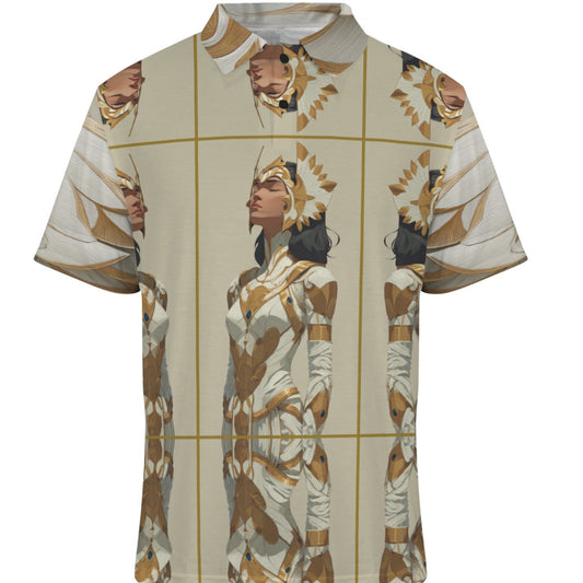 T-shirt with a graphic design of a person in an ancient Egyptian costume on a white background