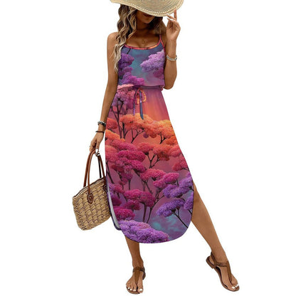 Custom Womens Spaghetti Strap Tie Waist Midi Dress