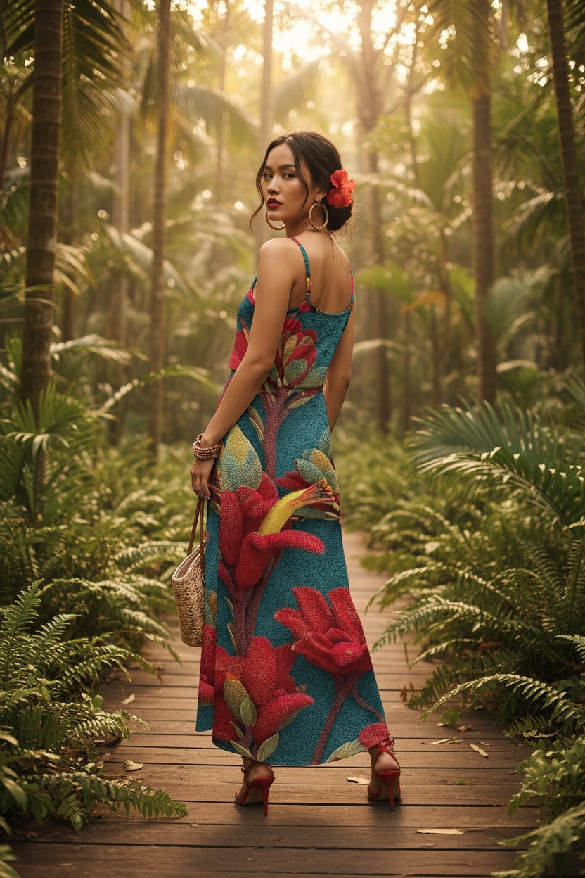 Floral Enchantment: The Crimson Petal Maxi
