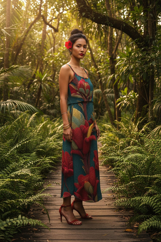 Floral Enchantment: The Crimson Petal Maxi