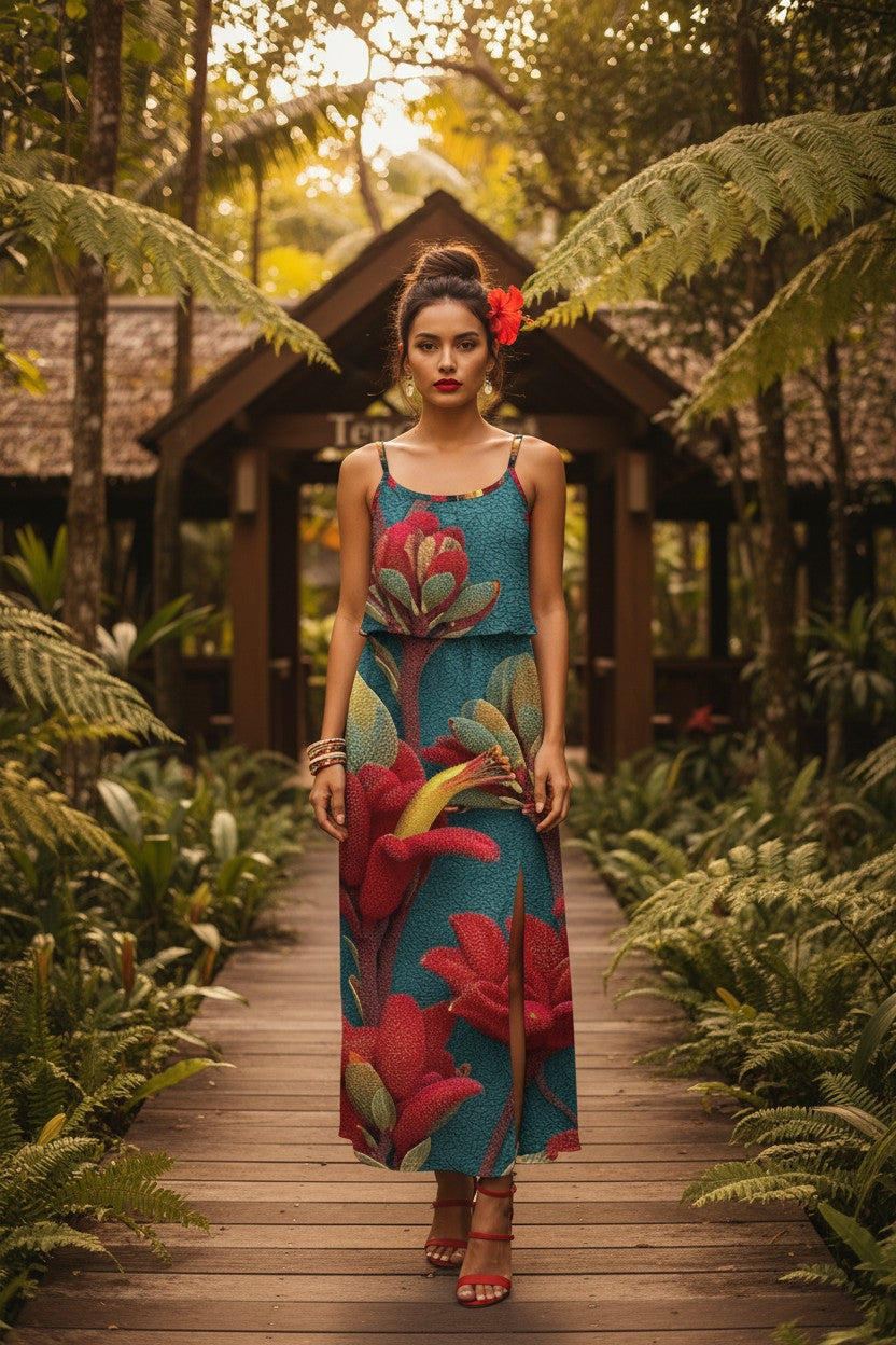 Floral Enchantment: The Crimson Petal Maxi