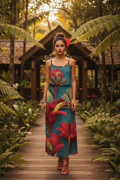 Floral Enchantment: The Crimson Petal Maxi