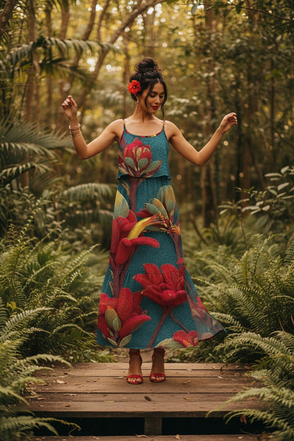Floral Enchantment: The Crimson Petal Maxi