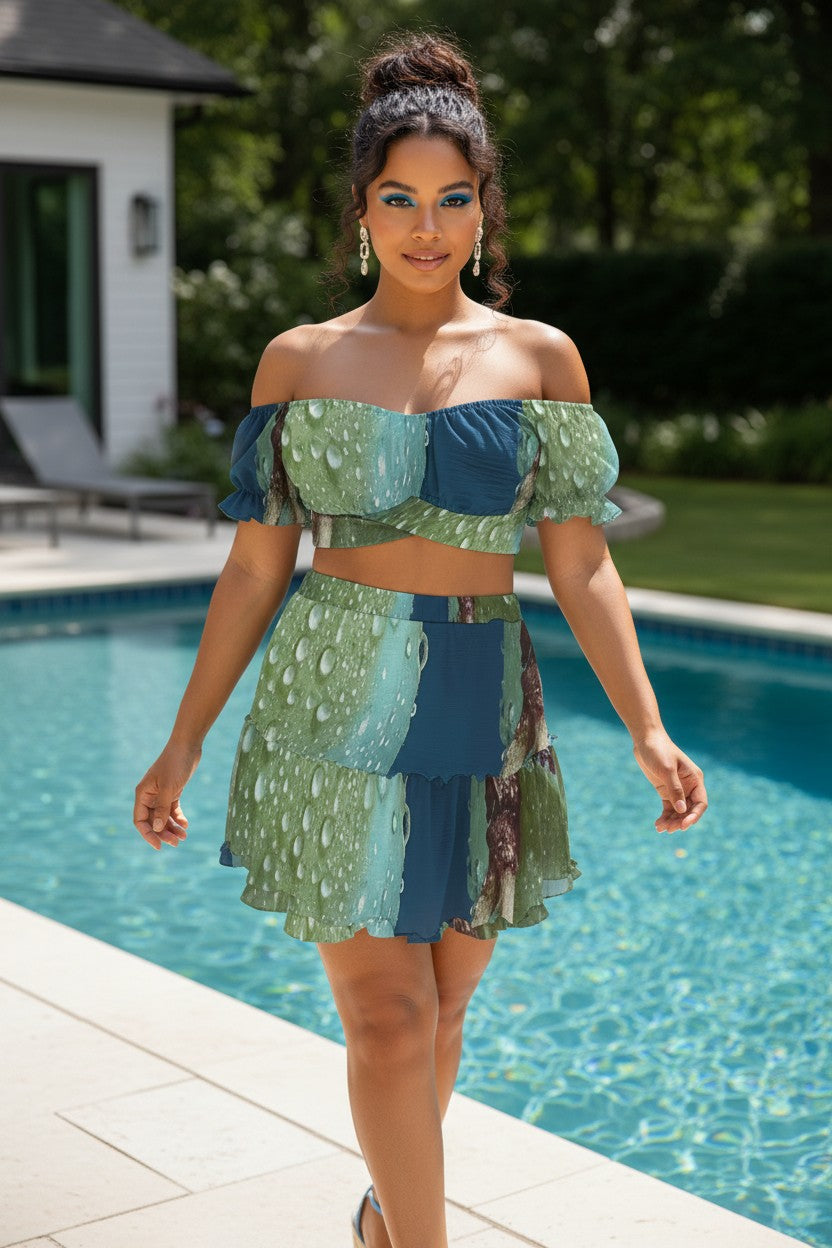 Dewy Indigo Apple Skirt Set