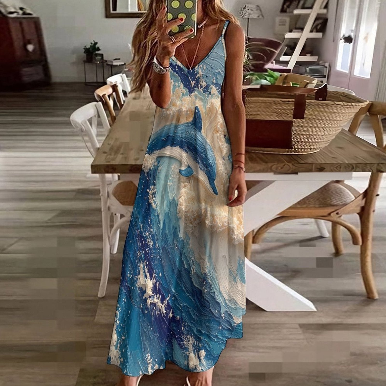 Women's Spaghetti Strap V-Neck Maxi Dress