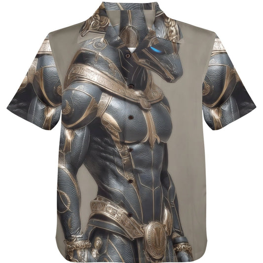 Short-sleeve shirt with fantasy-themed design on a white background