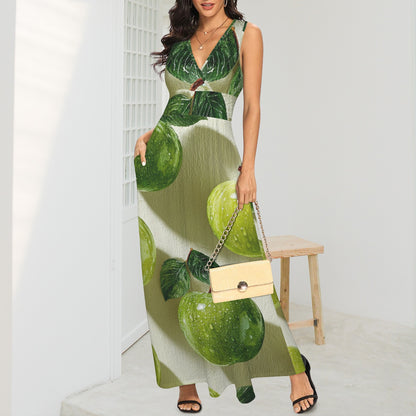 Lady posing in a green apple dress