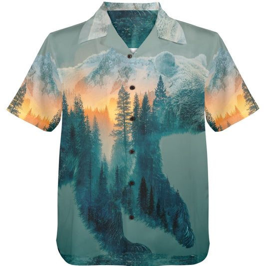 Short-sleeve shirt with nature-themed design on a white background