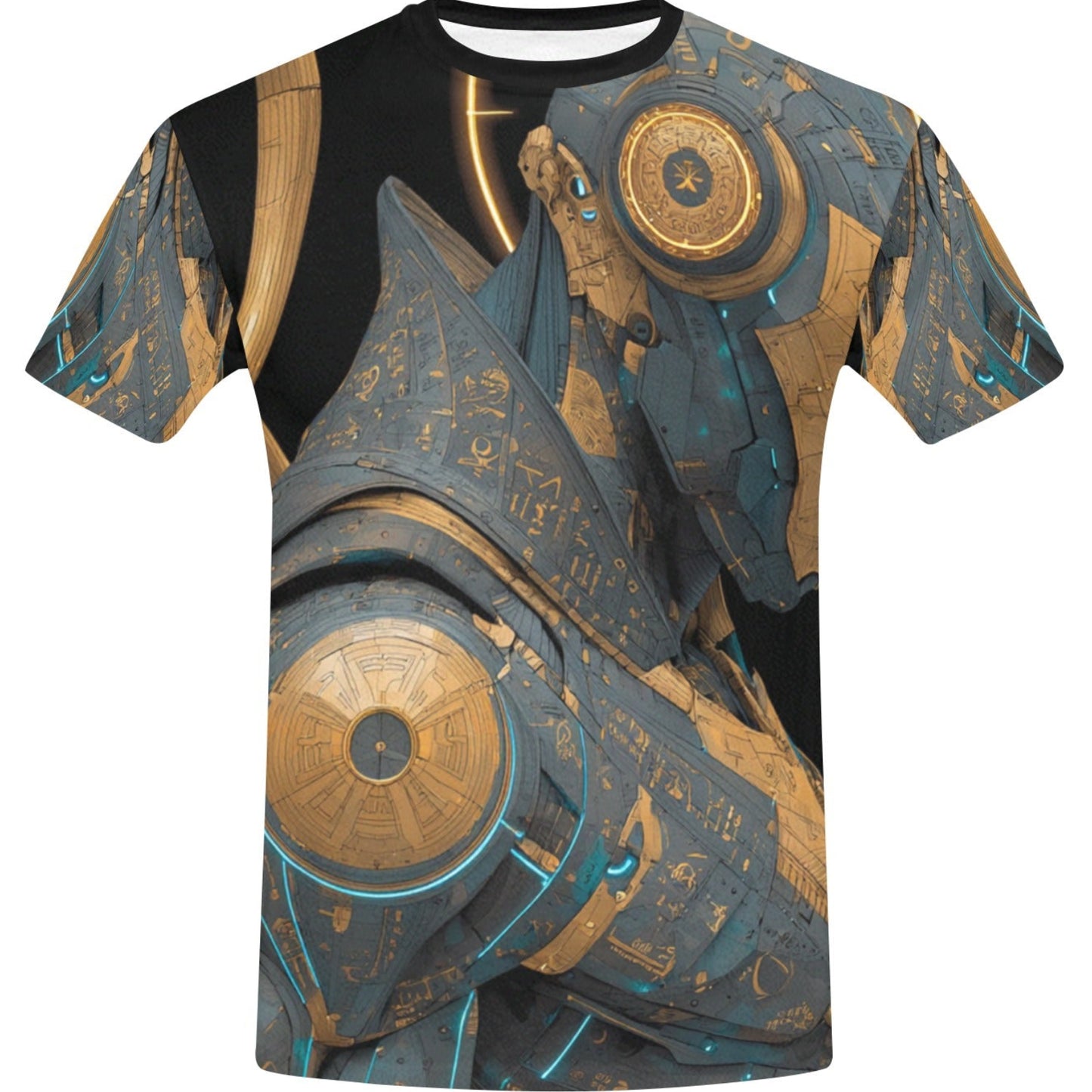 T-shirt with intricate design featuring gears and mechanical elements on a white background