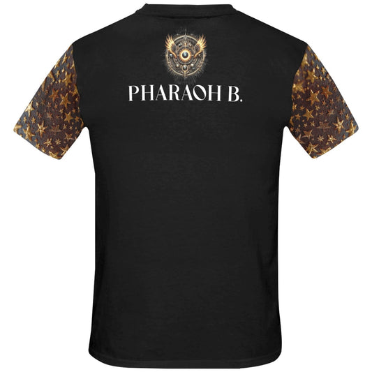 Black t-shirt with 'Pharaoh B.' branding on a white background