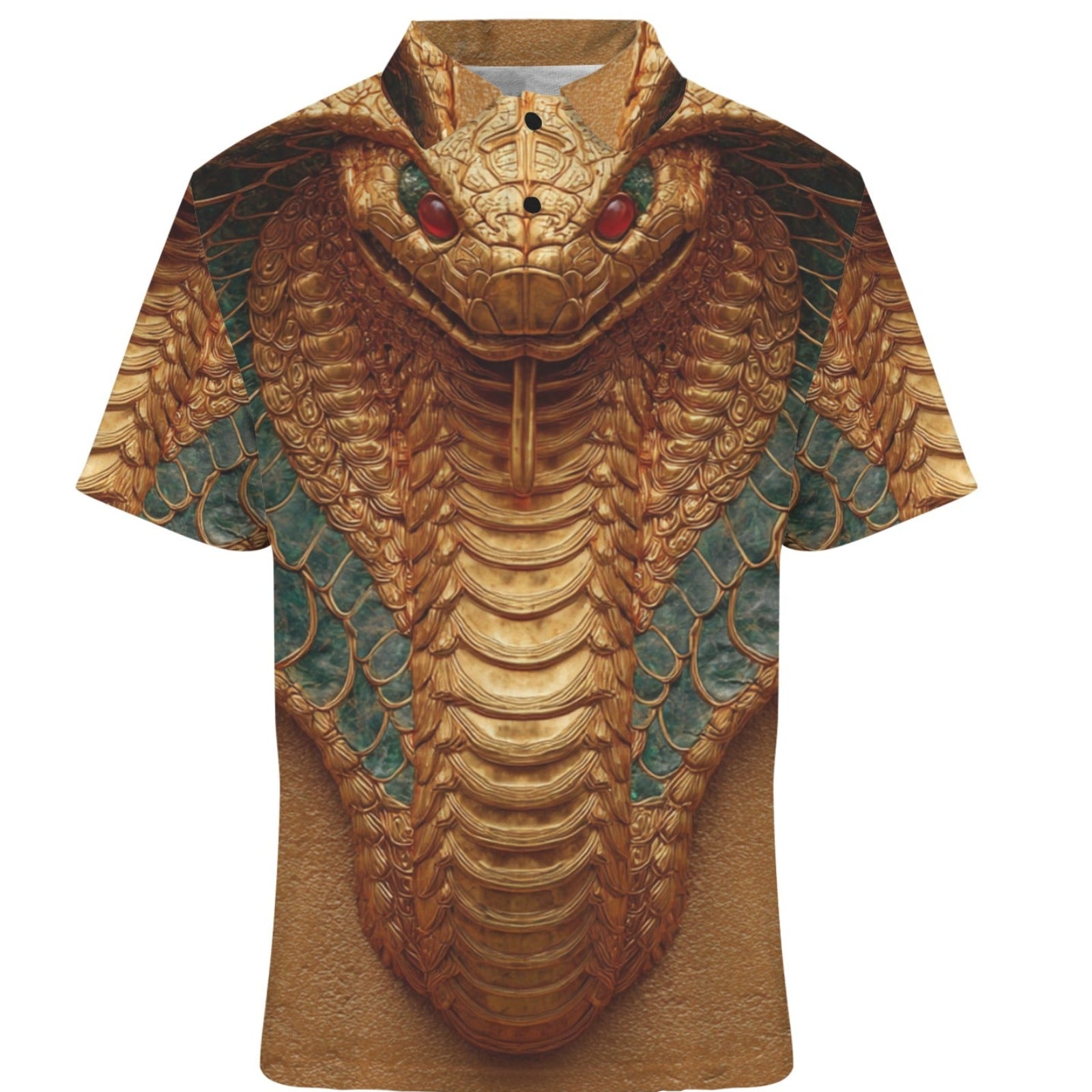 Short-sleeve shirt with snake design on a white background