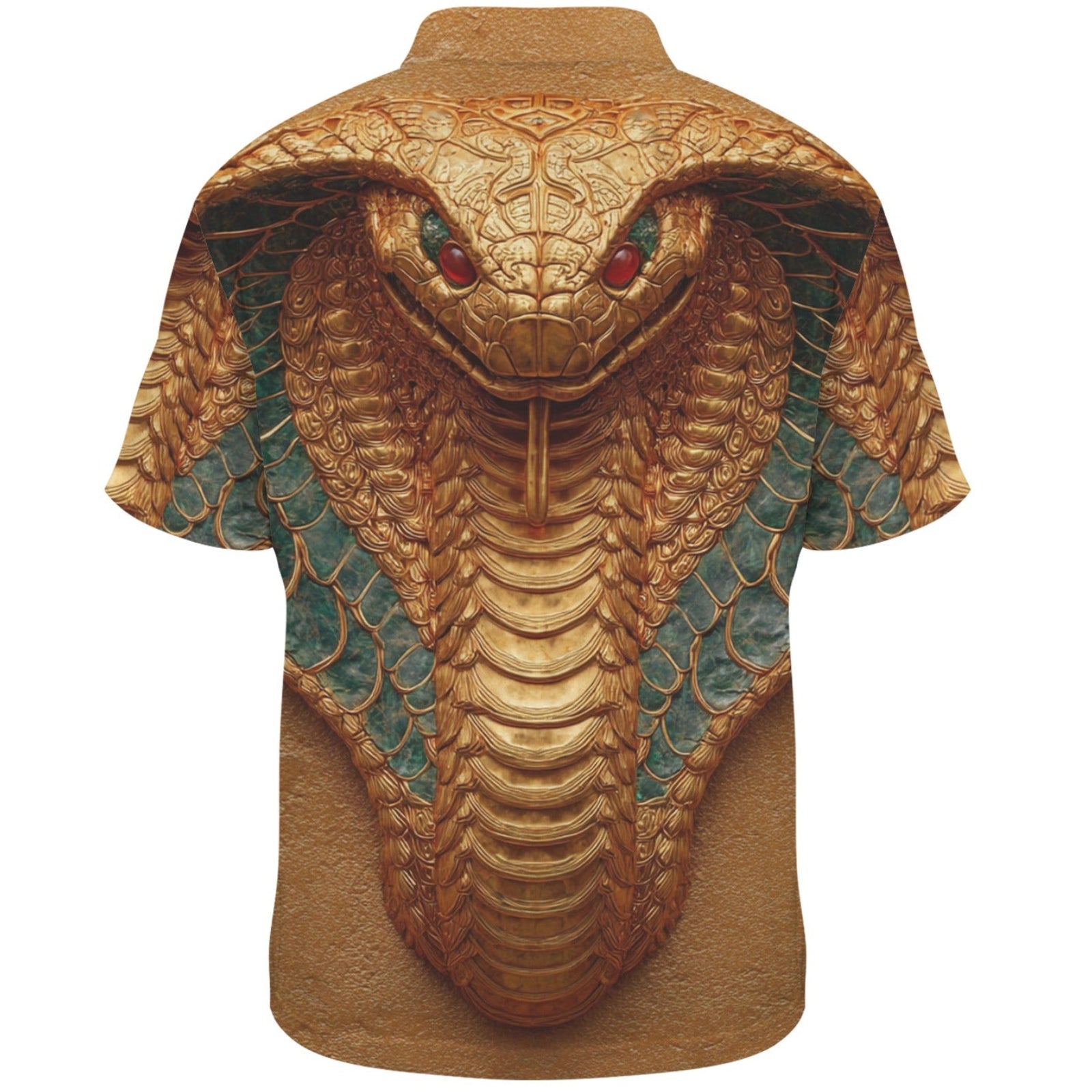 Short-sleeve shirt with a snake design on a white background