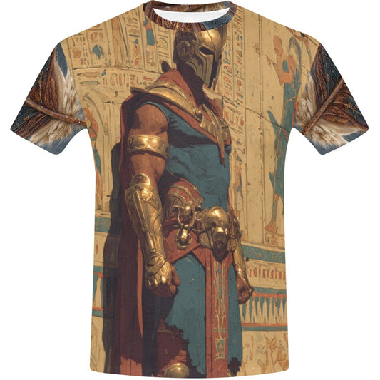 T-shirt with an Egyptian warrior design on a white background