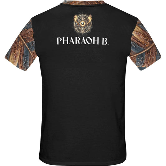 Black t-shirt with 'Pharaoh B.' branding on a white background