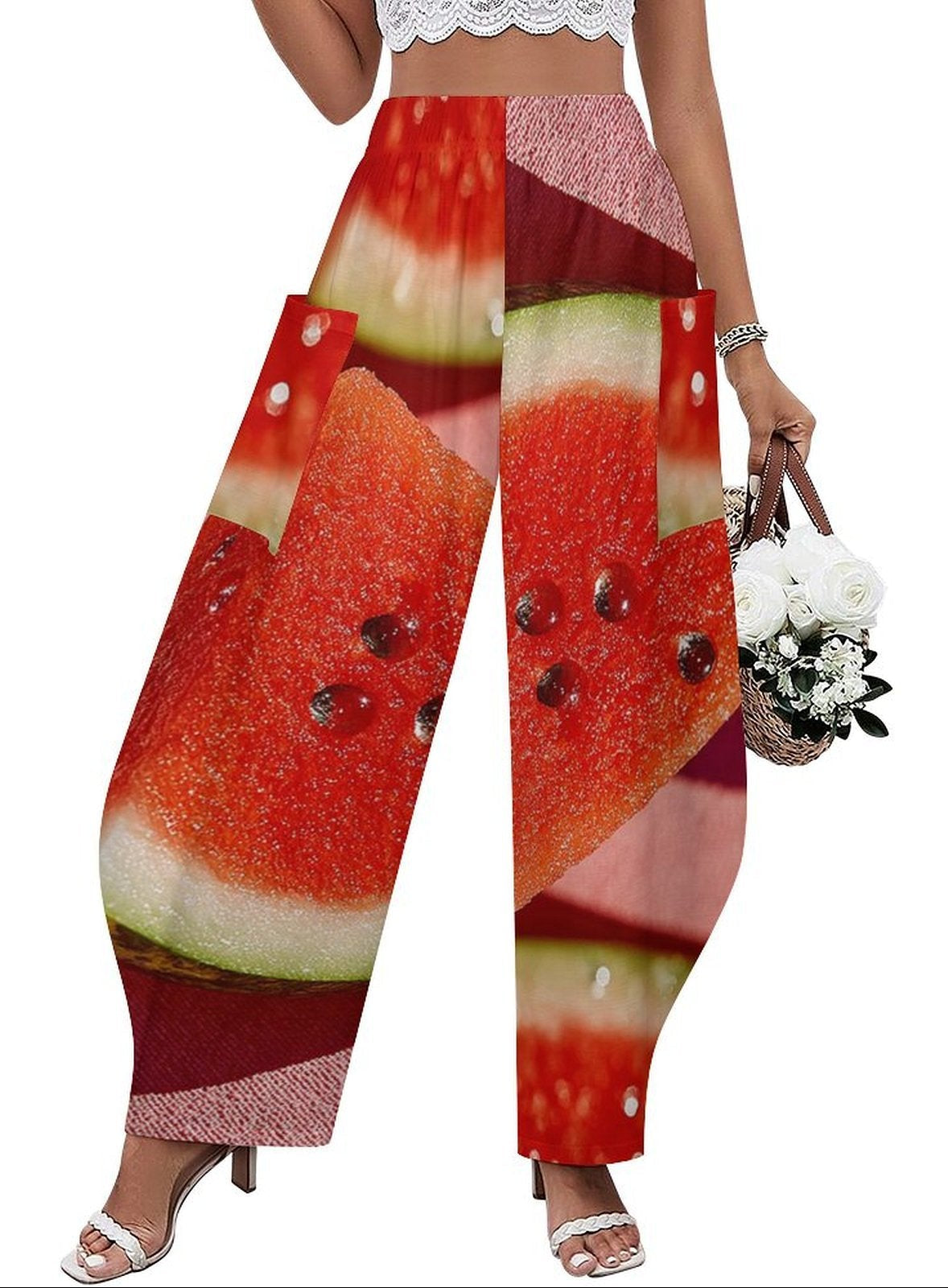 Women's Elastic Waist Pocketed Wide Leg Pants