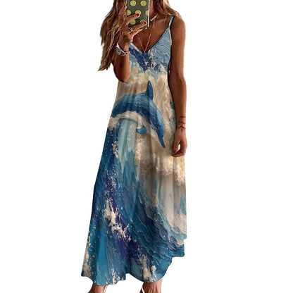 Women's Spaghetti Strap V-Neck Maxi Dress
