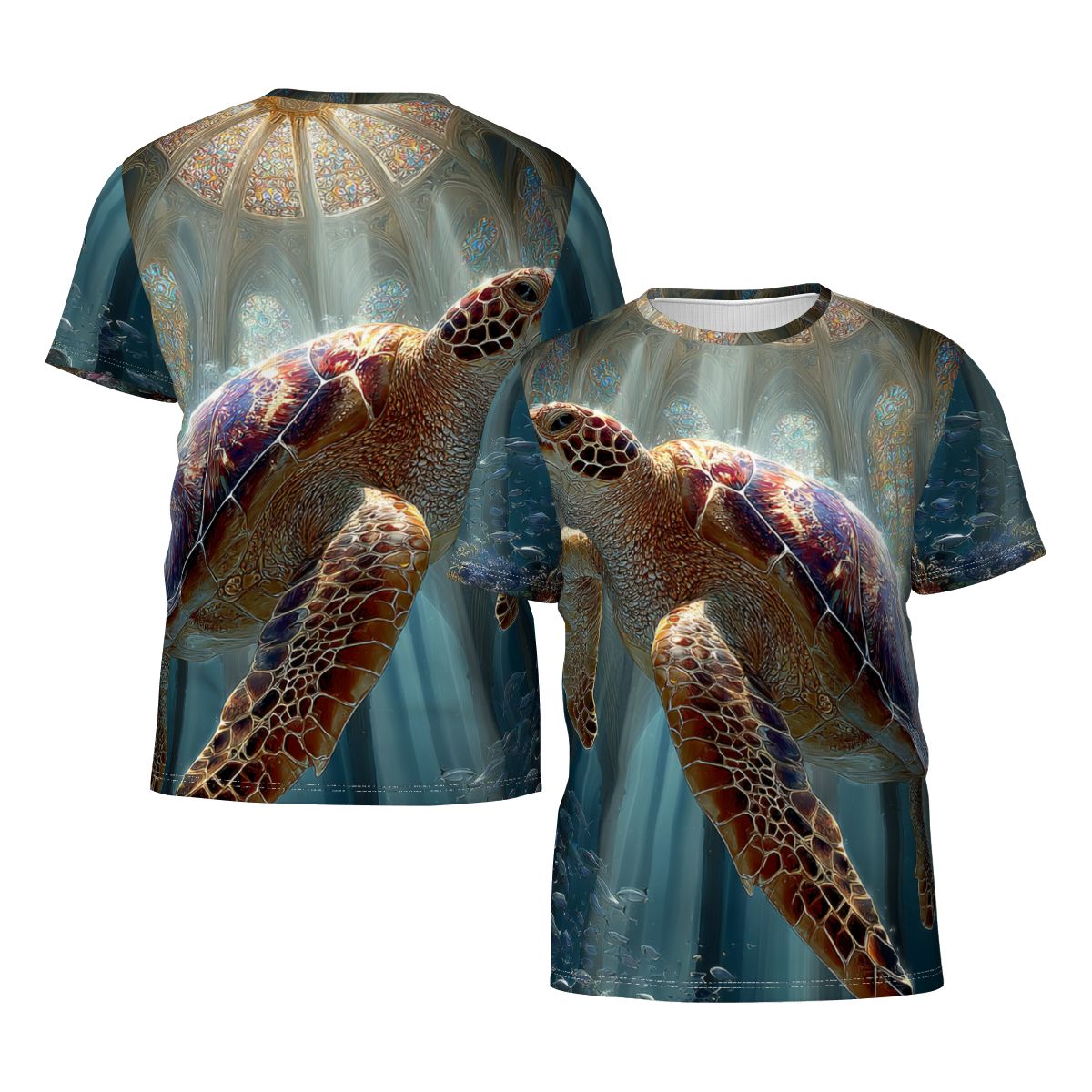 T-shirts with turtle design on a white background