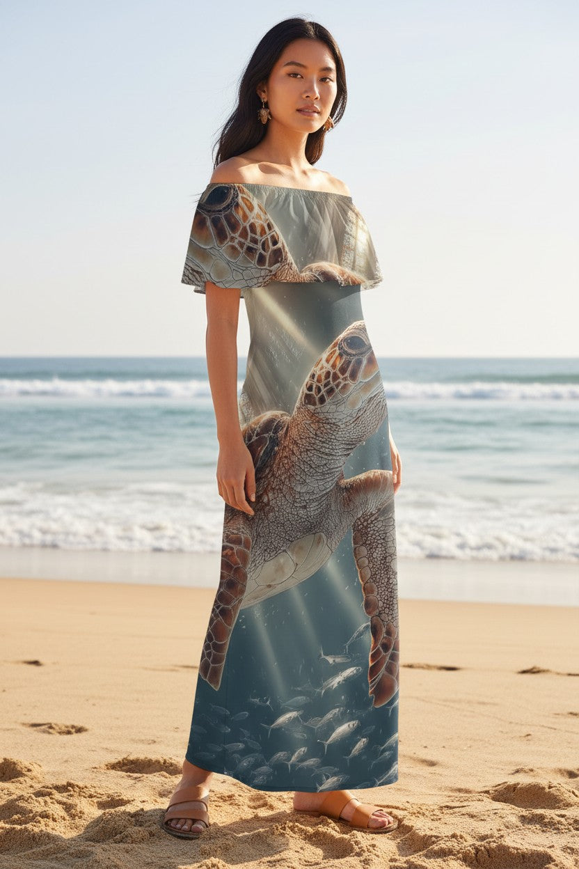 Sea Turtle: The Oceanic Grace Off-Shoulder Maxi