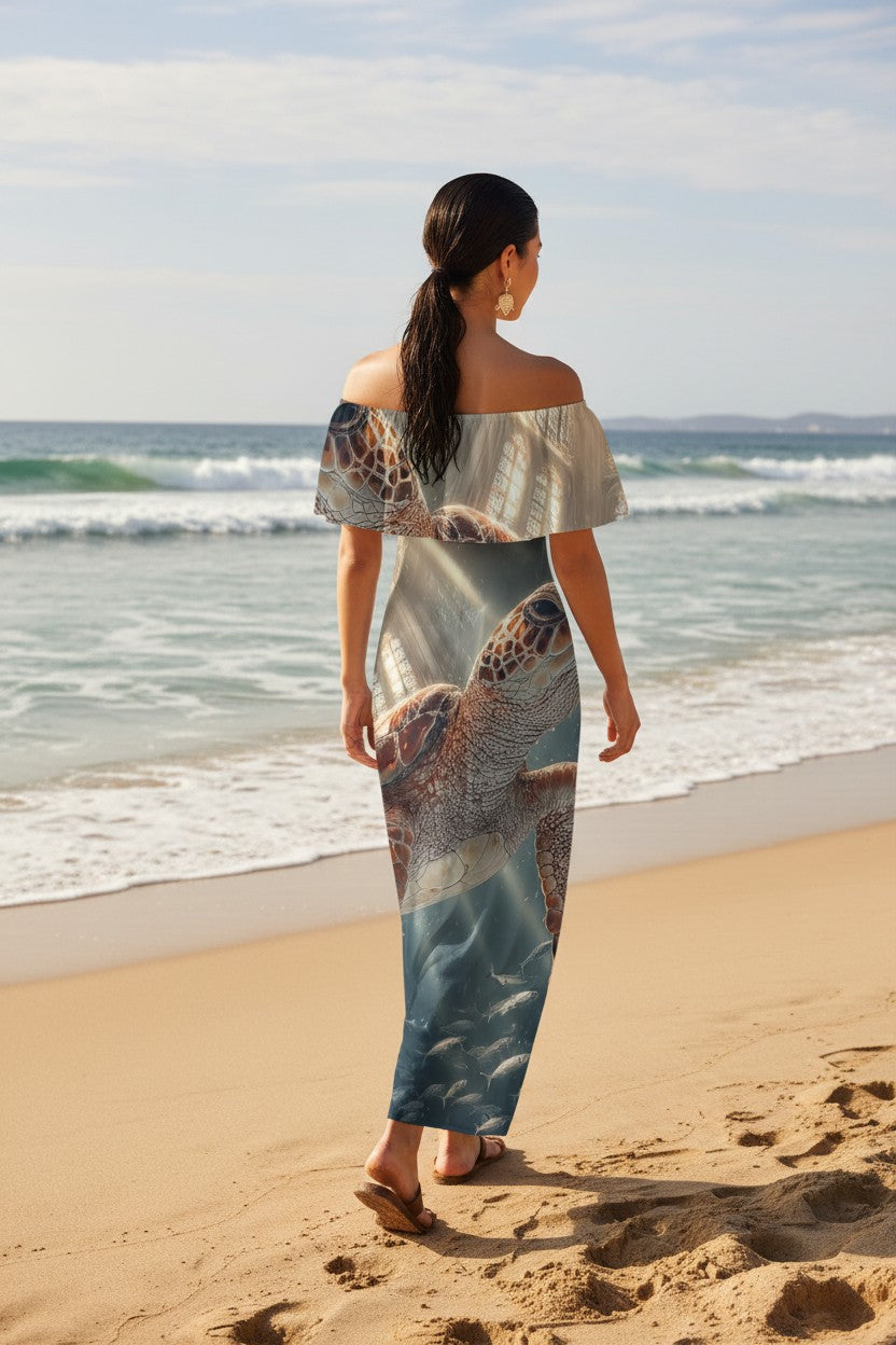 Sea Turtle: The Oceanic Grace Off-Shoulder Maxi