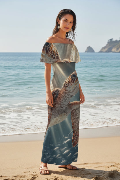 Sea Turtle: The Oceanic Grace Off-Shoulder Maxi